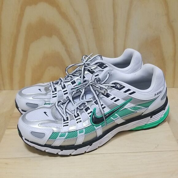 Nike P-6000 Metallic Silver Spring Green Men LifeStyle Casual Shoes size 13 - Picture 1 of 9